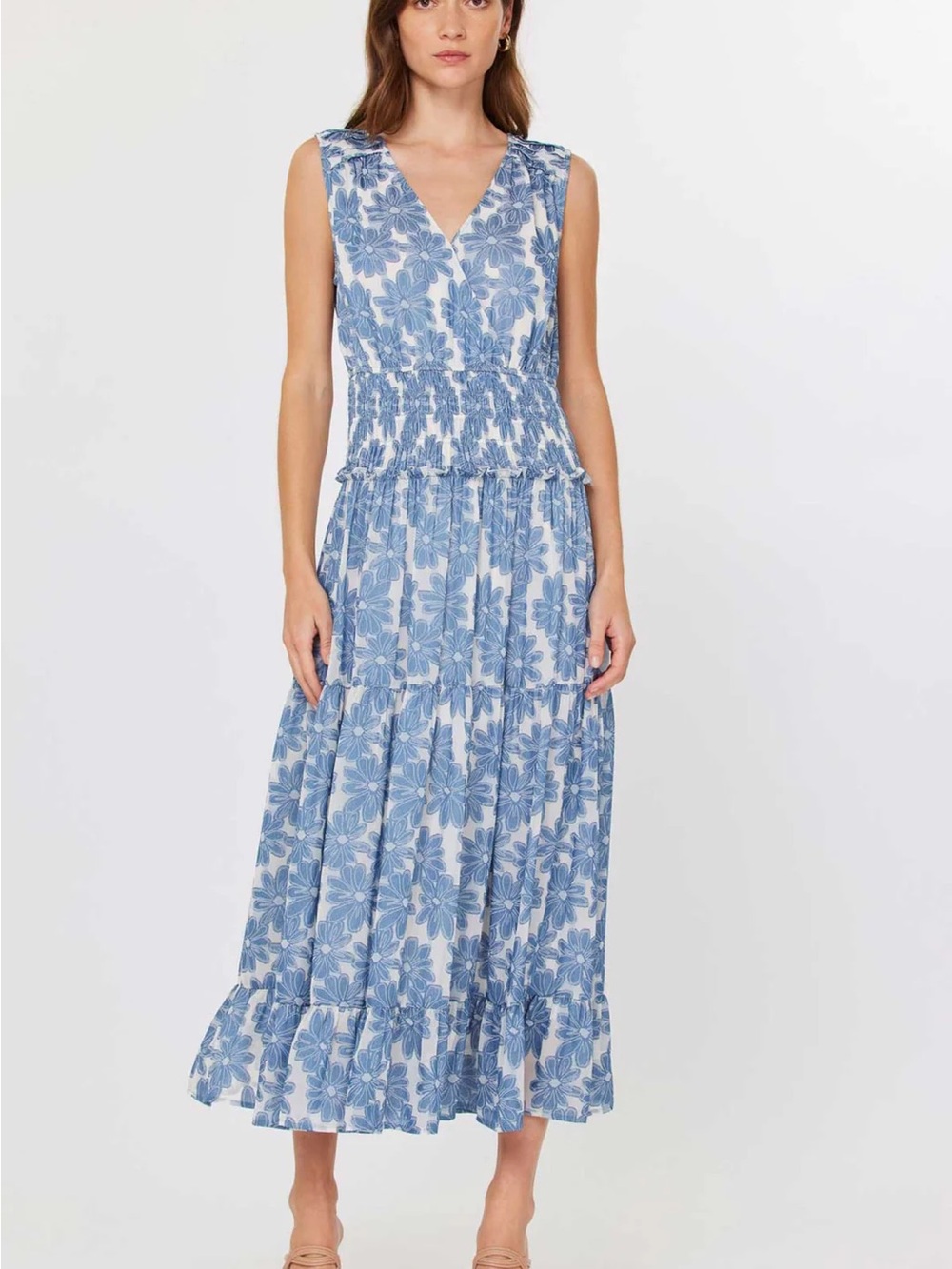 Current Air Floral Adeline Jacquard Tiered Midi Dress